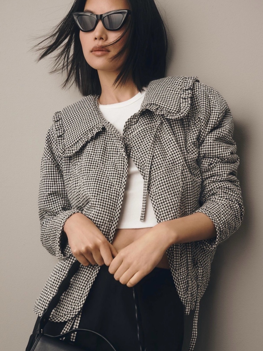 Maeve Black & White Gingham Quilted Tie-Front Jacket - Picture 2 of 6